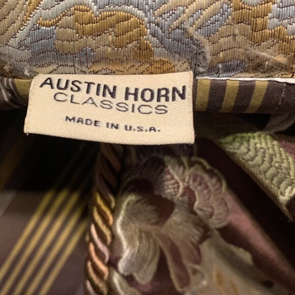 VTG Austin Horn Jacquard KING Comforter Brown Gold Stripe Piping Luxury Made USA - Picture 2 of 13